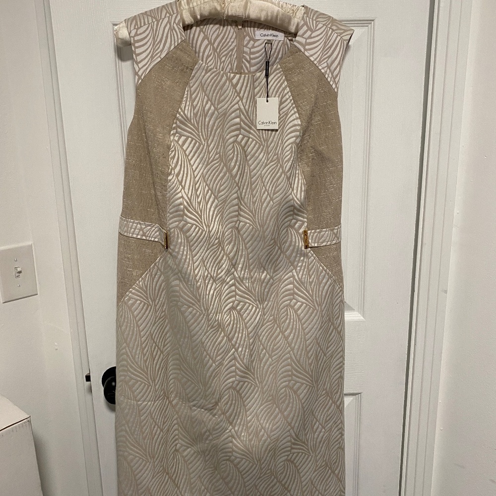 Calvin Klein - Tan & White Sleeveless Sheath Dress - NEW NWT - Size 18W